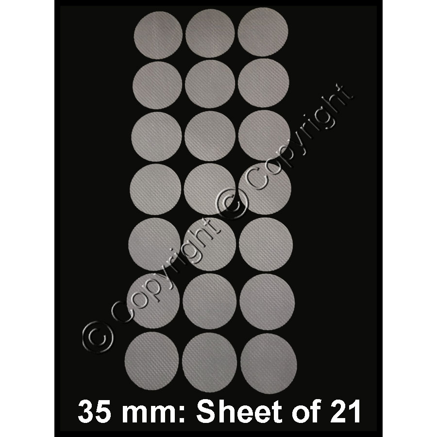 (image for) Adhesive Synthetic Filter Disc Stickers - 35 mm - Sheet of 21 - Click Image to Close